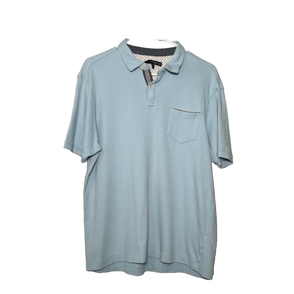 Tahari Polo Golf Shirt Men's Large Blue Fine Cotton Interlock Pocket